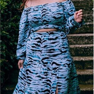 NWT ELOQUII Blue Zebra Print Women's Skirt Set